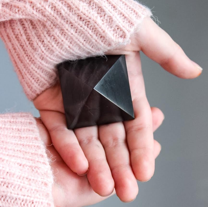 KARELIANMASTERS Shungite Stones Pyramid and Sticker for Phone Set - Crystal Healing Protection