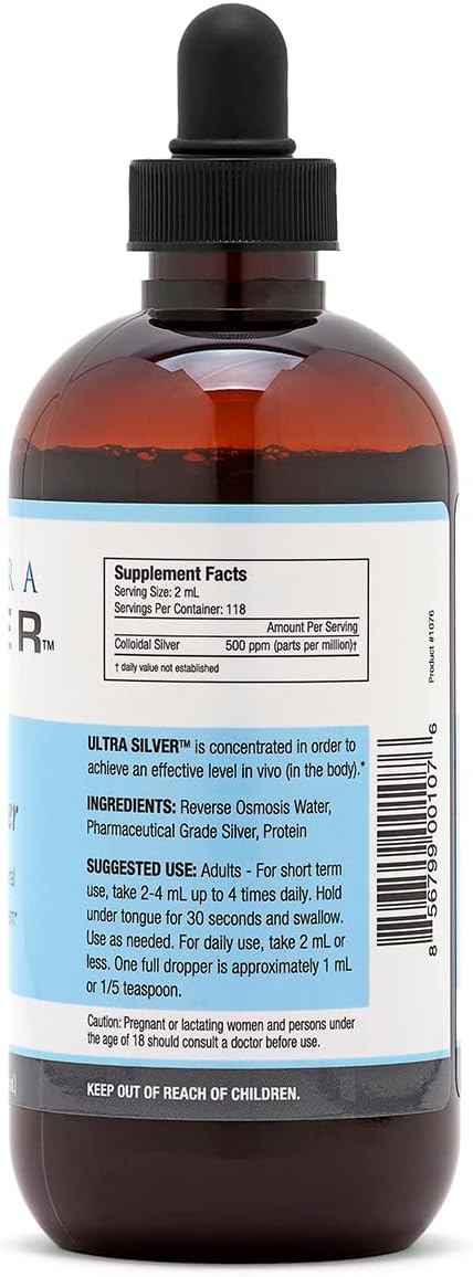 Ultra Silver® Colloidal Silver - 500 PPM, 8 Oz (236mL) - Mineral Supplement - True Colloidal Silver - with Dropper