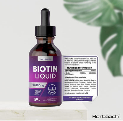 Biotin Liquid Drops for Hair & Skin Support - 10000 mcg Supplement - 59 ml Vitamin B7