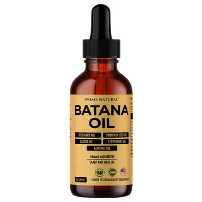PRIME NATURAL Hair Oil - Batana, Rosemary, Pumpkin Seed, Castor, Almond & Peppermint Oil - Biotin Infused Frizzy & Dry Scalp Care - 2oz