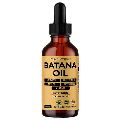 PRIME NATURAL Hair Oil - Batana, Rosemary, Pumpkin Seed, Castor, Almond & Peppermint Oil - Biotin Infused Frizzy & Dry Scalp Care - 2oz
