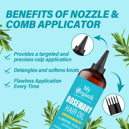 My Organik Rosemary Oil for Hair Growth - Cold-Pressed, Infused with Biotin, Jojoba & Castor Oil - Scalp Treatment for Hair Thickening, Strengthening & Dandruff Relief - Non-GMO - 6.7 fl oz / 198 ml