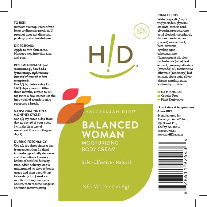 Hallelujah Diet - Balanced Woman Moisturizing Body Cream, Natural Progesterone Cream For Women