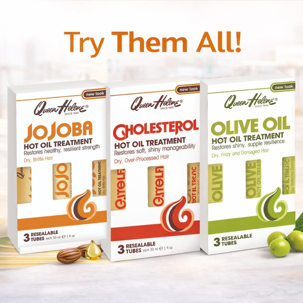 Queen Helene Cholesterol Hot Oil Treatment for Dry, Over-Processed Hair, Restores Soft, Shiny Manageability,1 FL OZ Tube - 12 Count