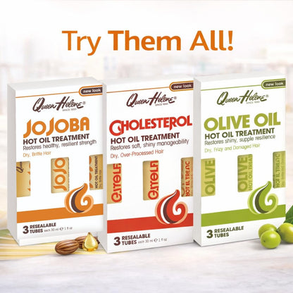 Queen Helene Cholesterol Hot Oil Treatment for Dry, Over-Processed Hair, Restores Soft, Shiny Manageability,1 FL OZ Tube - 12 Count