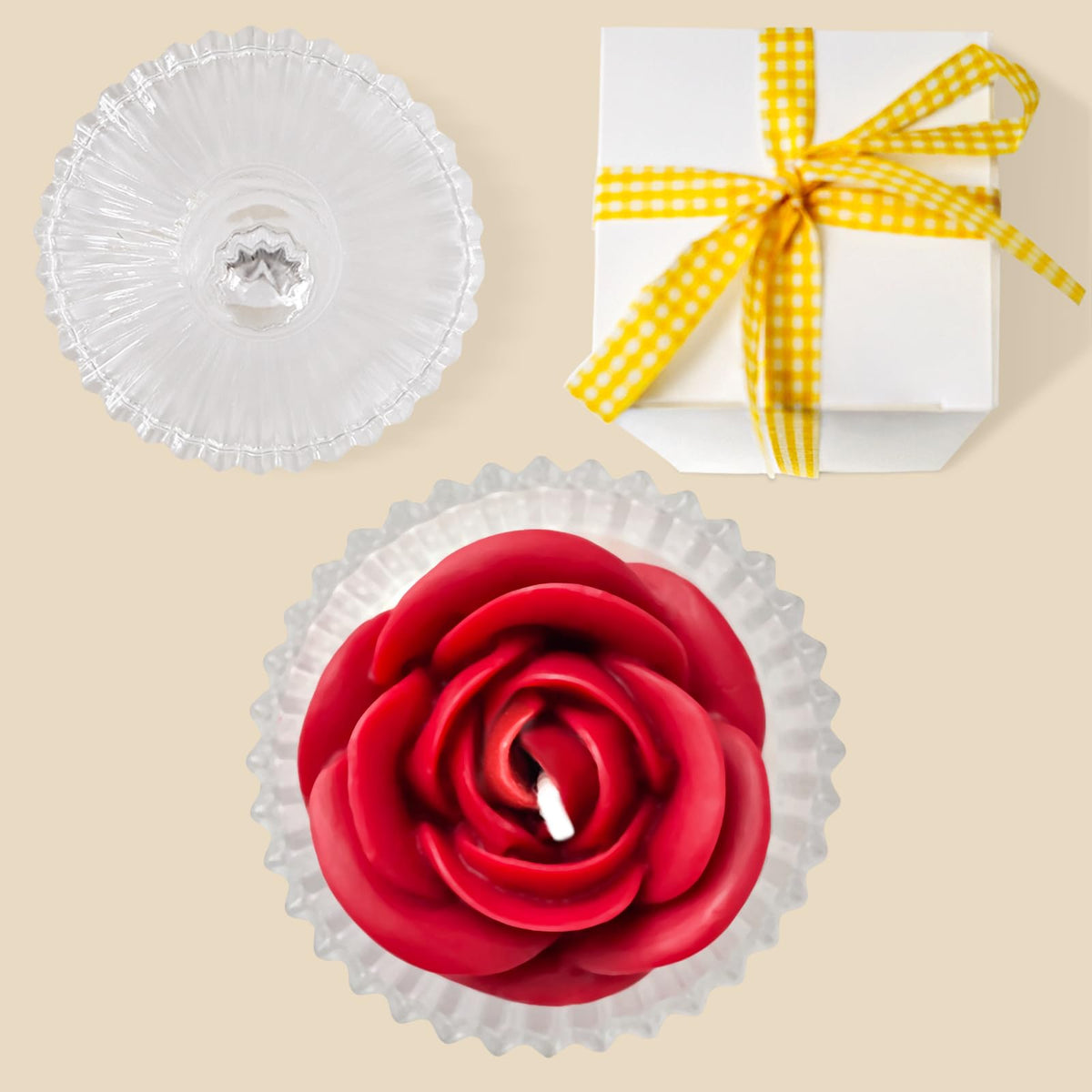 Red Rose Candle in Rippled Glass Jar for Valentine's Day Gifts, English Pear& Freesia Scented Candles