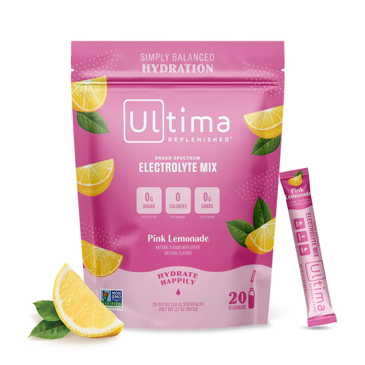 Ultima Replenisher Daily Electrolyte Drink Mix – Pink Lemonade, 20 Stickpacks – Hydration 
