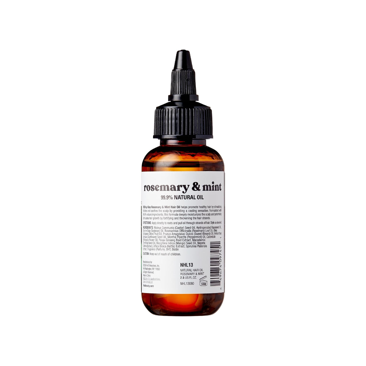 Red by Kiss Professional 99.9% Natural Hair Oil, Organic Vegan Oil Blend for Hair Growth & Refresh, Biotin Infused, Nourish & Add Shine & Smooth (Rosemary & Mint, 2.5 Fl Oz)