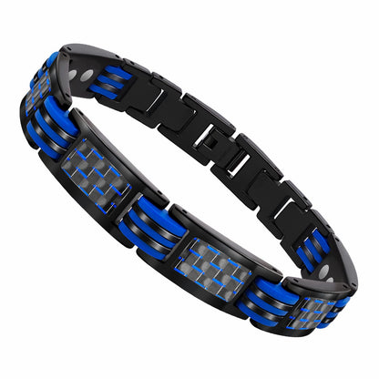 JEROOT Magnetic Bracelets for Men, Blue Carbon Fiber Pure Titanium Magnetic Bracelet
