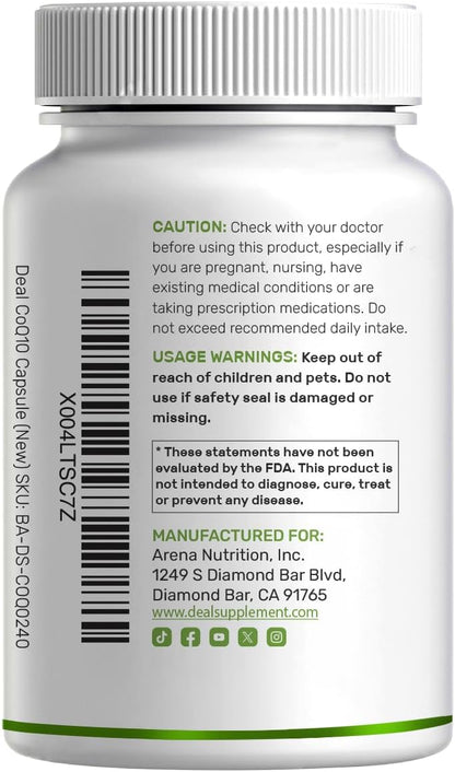 DEAL SUPPLEMENT CoQ10 300mg with Omega 3 100mg, 240 Capsules - Bioavailable Coenzyme Q10 Formula - Supports Heart, Energy & Brain Health - Antioxidant Support - Non-GMO