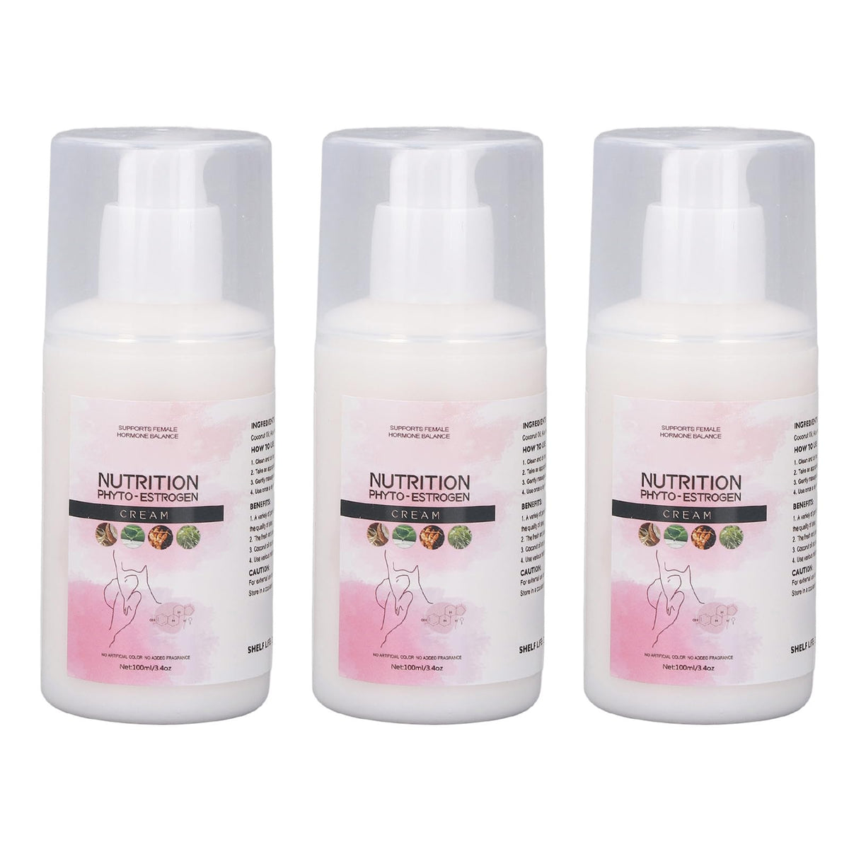 Phyto Estrogen Cream, Menopause Relief, Hormone Support, Sleep Enhancement, Ingredients, 3pcs 100ml