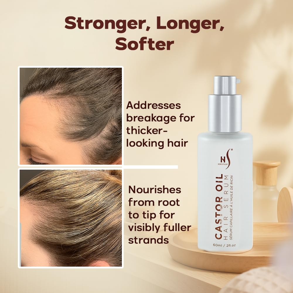 HerStyler Castor Oil Hair Serum for Hair Growth - Hair Shine Serum with Vitamin E - Hair Growth Serum - Hair Serum Heat Protectant - Vitamin E for Silky Hair - 2 Fl Oz (2 Pack)