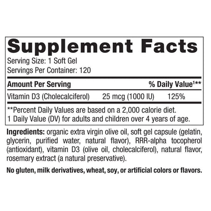Nordic Naturals Vitamin D3 1000, Orange - 120 Mini Soft Gels - 1000 IU Vitamin D3