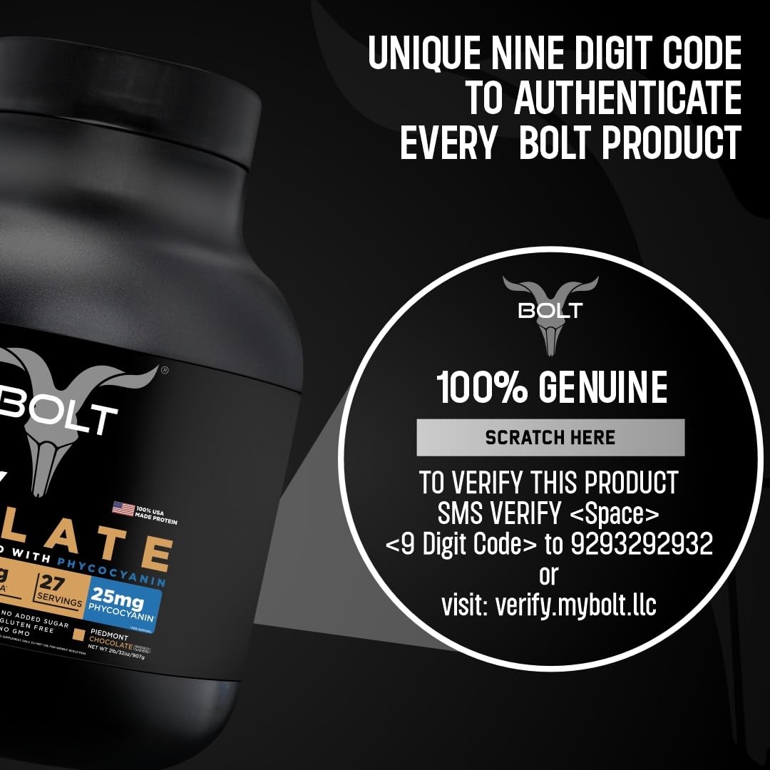 Bolt Nutrition Whey Isolate Protein Powder - with Superfood Phycocyanin - Muscle Strength