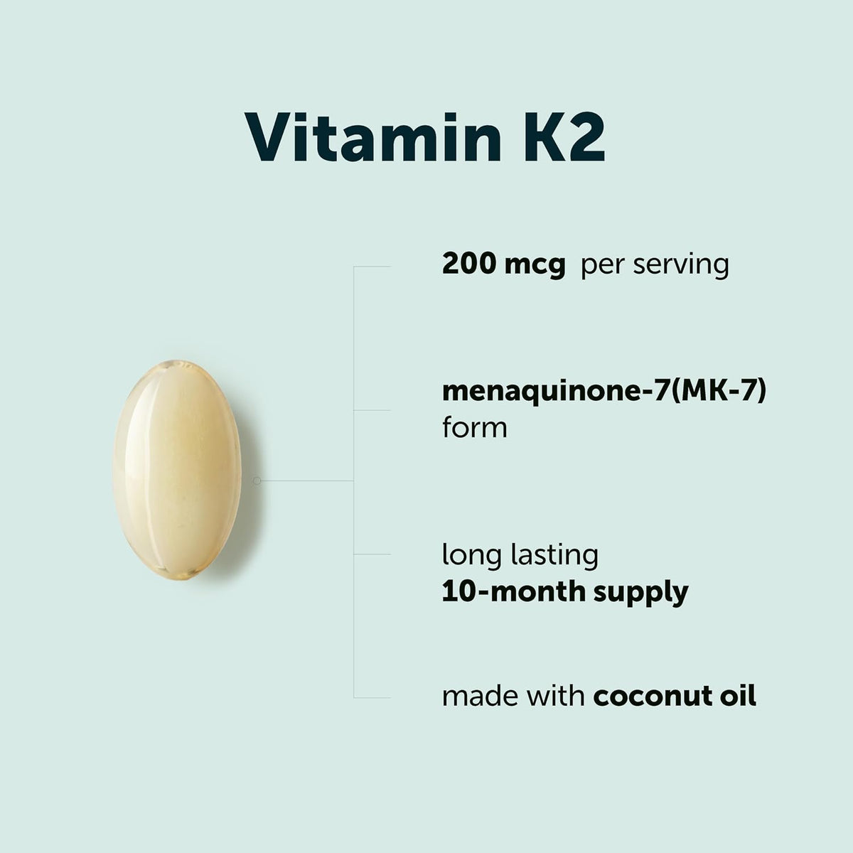 Micro Ingredients Vitamin K2 MK-7 200 mcg Per Serving, 300 Coconut Oil Softgels - K2 Vitamin Supplement with Coconut Oil - Non-GMO