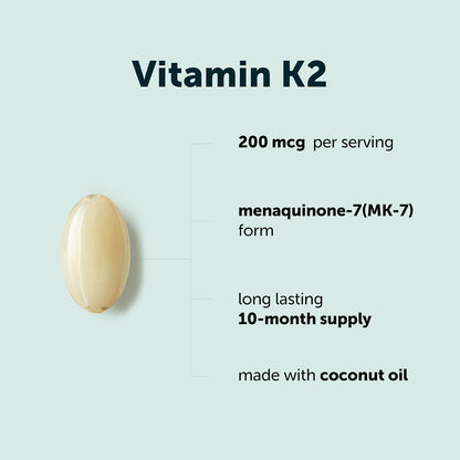 Micro Ingredients Vitamin K2 MK-7 200 mcg Per Serving, 300 Coconut Oil Softgels - K2 Vitamin Supplement with Coconut Oil - Non-GMO
