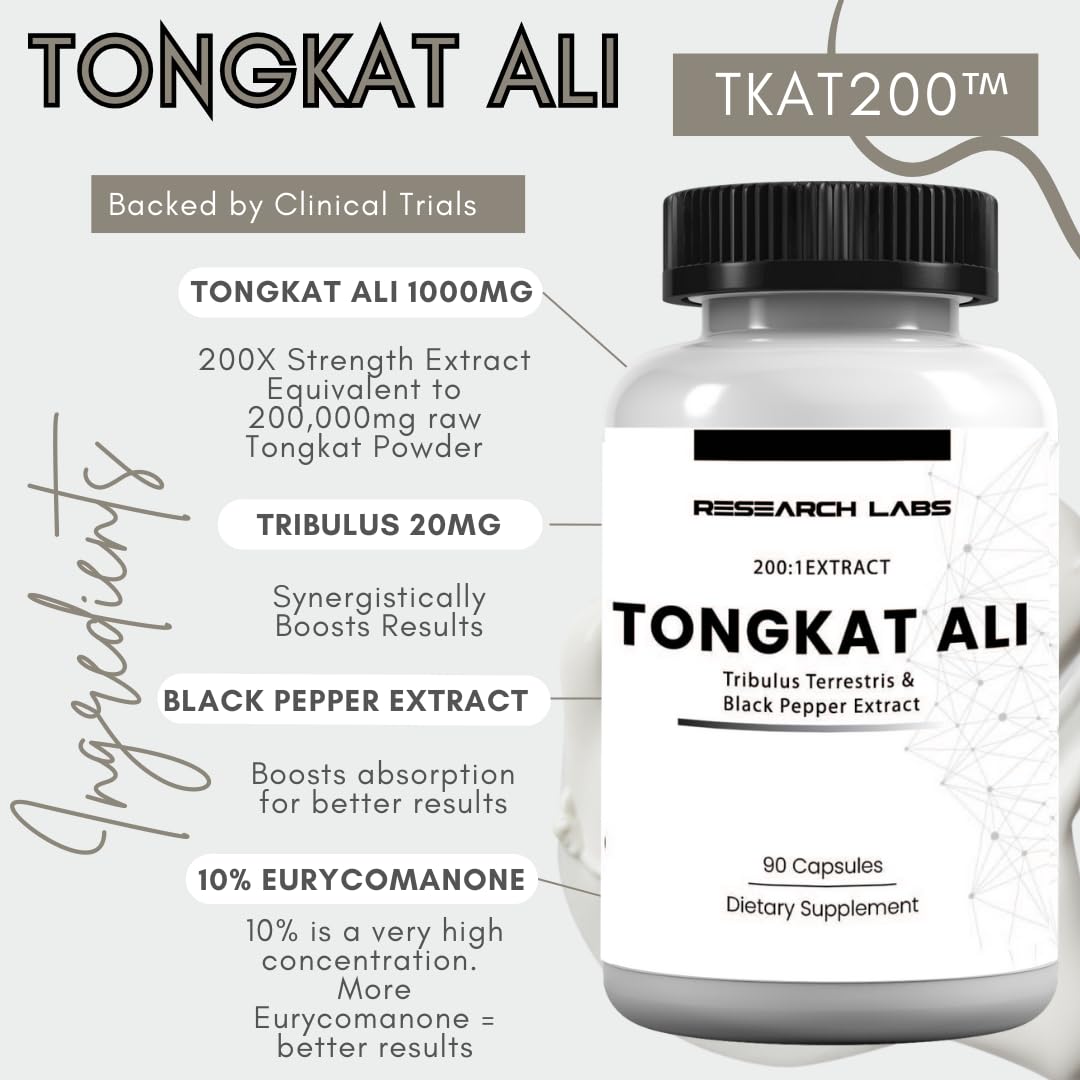 Research Labs Longjack Tongkat Ali Extract Capsules - Highly Concentrated Potent Extract - Strength, Drive, Performance & Muscle Mass
