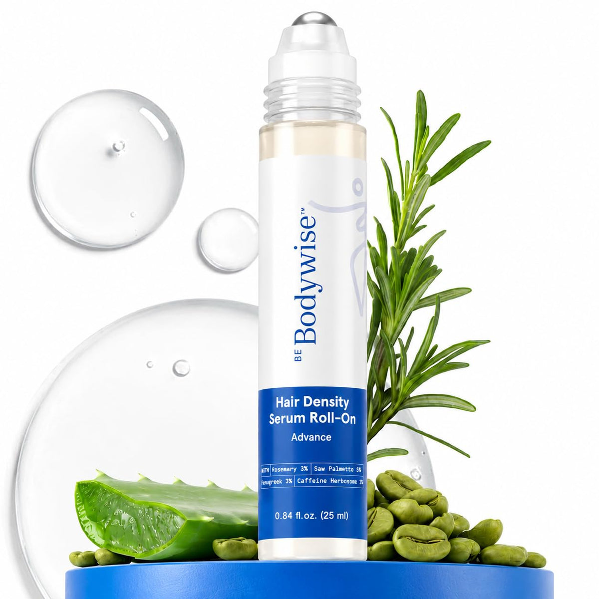 Be Bodywise Hair Growth Serum Roll On - 5% Saw Palmetto, 3% Rosemary Oil for Hair Growth, 3% Fenugreek,1% Caffeine Herbasome - Serum for Hair Loss & Hair Regrowth For Men & Women 25ml/0.84 fl oz