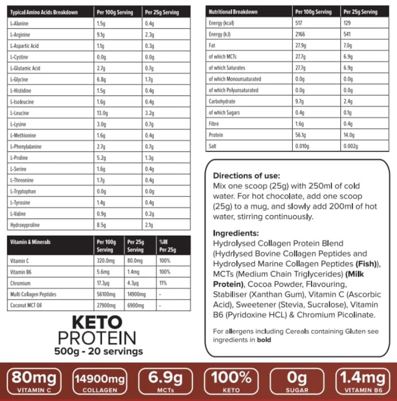 K-GEN Keto Collagen Protein Powder Natural Multi Collagen Chocolate Blend, Coconut MCT Vitamin C+B6