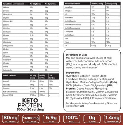 K-GEN Keto Collagen Protein Powder Natural Multi Collagen Chocolate Blend, Coconut MCT Vitamin C+B6