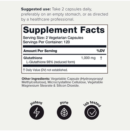 Toniiq Ultra High Strength Glutathione Capsules - 1000mg Concentrated Formula - 98%+