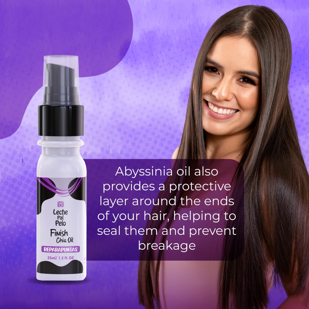 Leche Pal Pelo Traditional - Hair Oil for Frizz Control - Non-Greasy Haircare with Abyssinian Oil, Omega 3, Provitamin B5 - Finish Chia - 1.2 oz