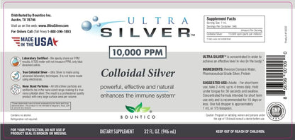 Ultra Silver® Colloidal Silver - 10,000 PPM, 32 Oz (946mL) - Mineral Supplement - True Colloidal Silver - 4 oz Dropper Bottle (Empty) Included for Dispensing!
