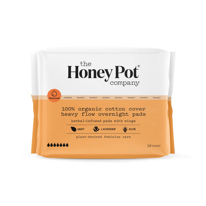 The Honey Pot Company - Herbal Overnight Heavy Flow Pads w/Wings - Organic Pads for Women