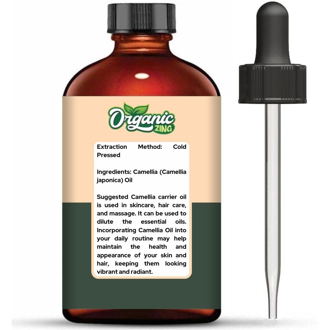 Organic Zing Camellia (Camellia Japonica) Oil - Pure & Natural Carrier Oil for Skincare, Hair Care & Massage
