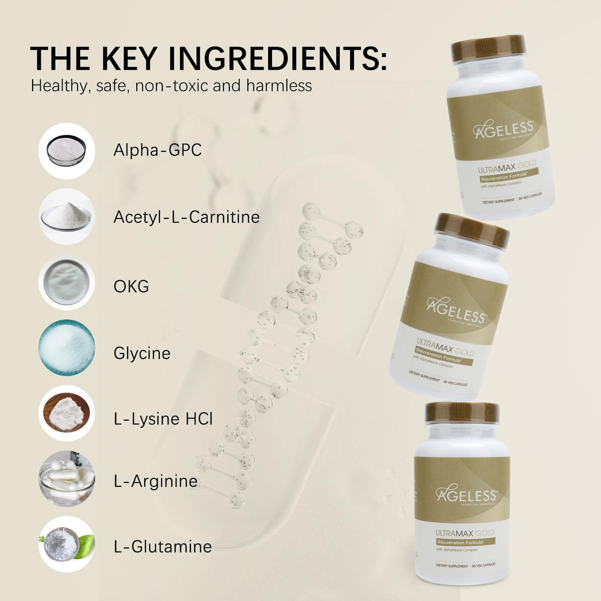 AGELESS: UltraMAX Gold Capsules, HGH Anti-Aging Supplement for Women, Slows