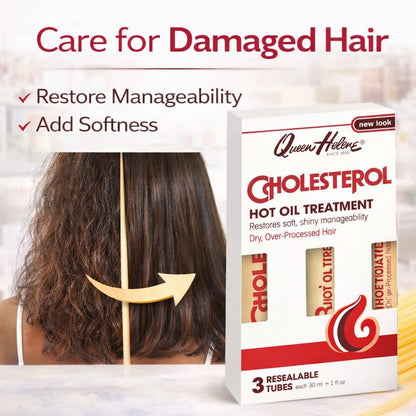 Queen Helene Cholesterol Hot Oil Treatment for Dry, Over-Processed Hair, Restores Soft, Shiny Manageability,1 FL OZ Tube - 12 Count