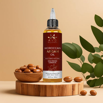 AVD Organics Argan Oil for Hair 120ml - 100% Pure & Natural Moroccan Argan Oil for Adult Hydration, Nourishing, Strengthening, Curly, Frizzy, Dry, Damaged Hair,Face, Skin, Scalp & Nails - (4.05 fl oz)