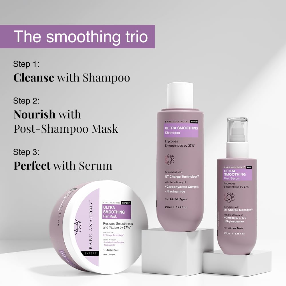 Bare Anatomy Ultra Smoothing Hair Serum Powered By Carbohydrate Complex & Niacinamide - Serum for Smooth & Shiny Hair - For Dry & Frizzy Hair - Women & Men - 100 ml
