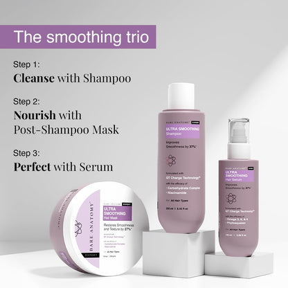 Bare Anatomy Ultra Smoothing Hair Serum Powered By Carbohydrate Complex & Niacinamide - Serum for Smooth & Shiny Hair - For Dry & Frizzy Hair - Women & Men - 100 ml