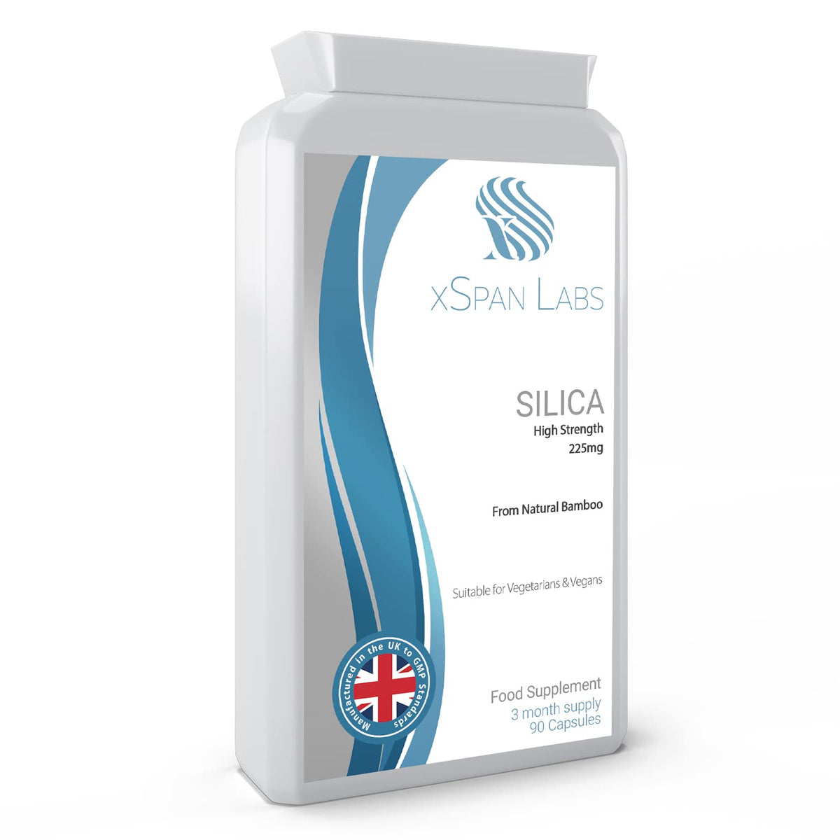 Silica 225mg - 90 Capsules - A Potent Highly Bioavailable Form - Naturally Sourced from Bamboo Extract - One-A-Day Vegan Capsules to Support Healthy Hair, Nails and Skin - Made in The UK