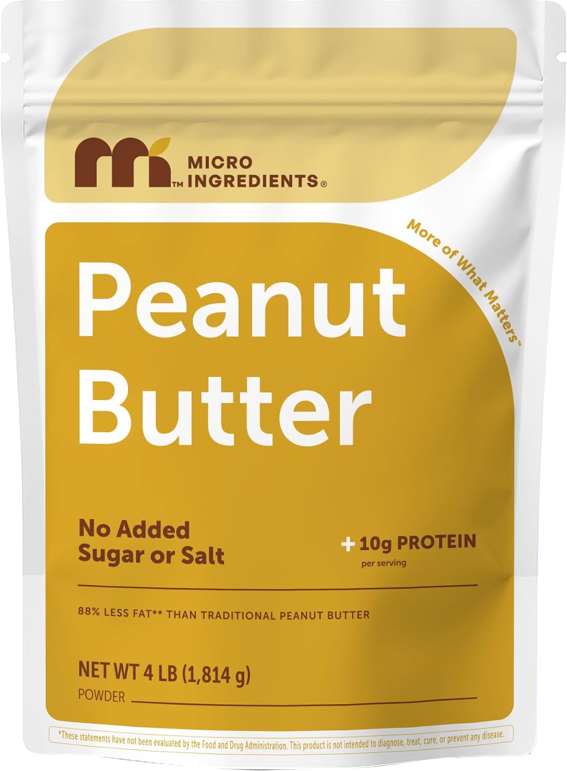 Micro Ingredients Pure Peanut Butter Powder, 4 lb - Made from Fresh Roasted Peanuts - No Added Sugar or Salt - 10g Plant-Based Protein 10% DV, 88% Less Fat - 107 Servings - Non GMO
