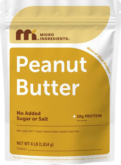 Micro Ingredients Pure Peanut Butter Powder, 4 lb - Made from Fresh Roasted Peanuts - No Added Sugar or Salt - 10g Plant-Based Protein 10% DV, 88% Less Fat - 107 Servings - Non GMO