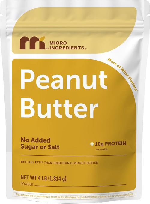 Micro Ingredients Pure Peanut Butter Powder, 4 lb - Made from Fresh Roasted Peanuts - No Added Sugar or Salt - 10g Plant-Based Protein 10% DV, 88% Less Fat - 107 Servings - Non GMO