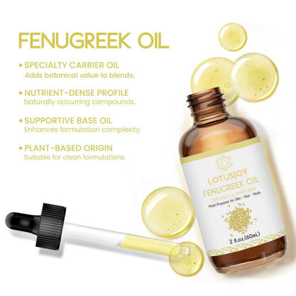 LOTUSJOY Fenugreek Oil, Organic & Unrefined, Multi-Purpose for Skin Hair Nails, 2 fl oz (60mL)