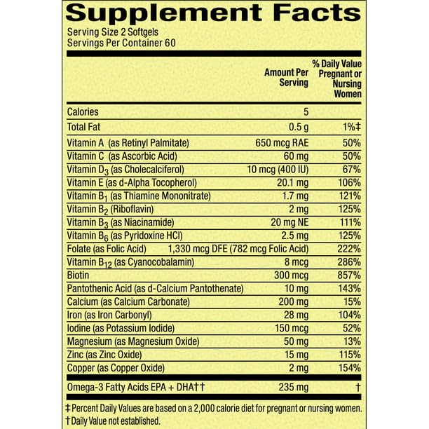 IKJ Mini Prenatal Multi + DHA Complete Multivitamin/Multimineral Supplement Mini Softgels