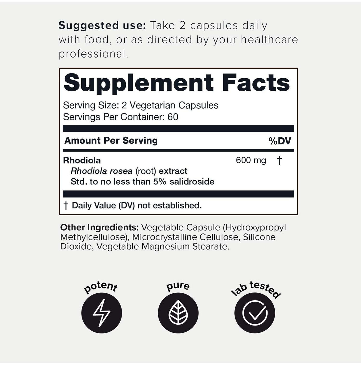 Toniiq Triple-Strength 600mg Rhodiola Rosea - 120 Capsules - 5% Salidroside Concentrat