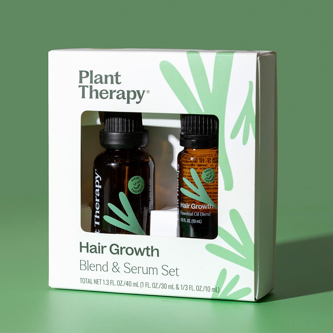 Plant Therapy Hair Therapy Blend & Serum Set - Strengthen, Repair and Grow Shiny Healthy Hair, 1 oz Serum & 10 mL Essential Oil Blend