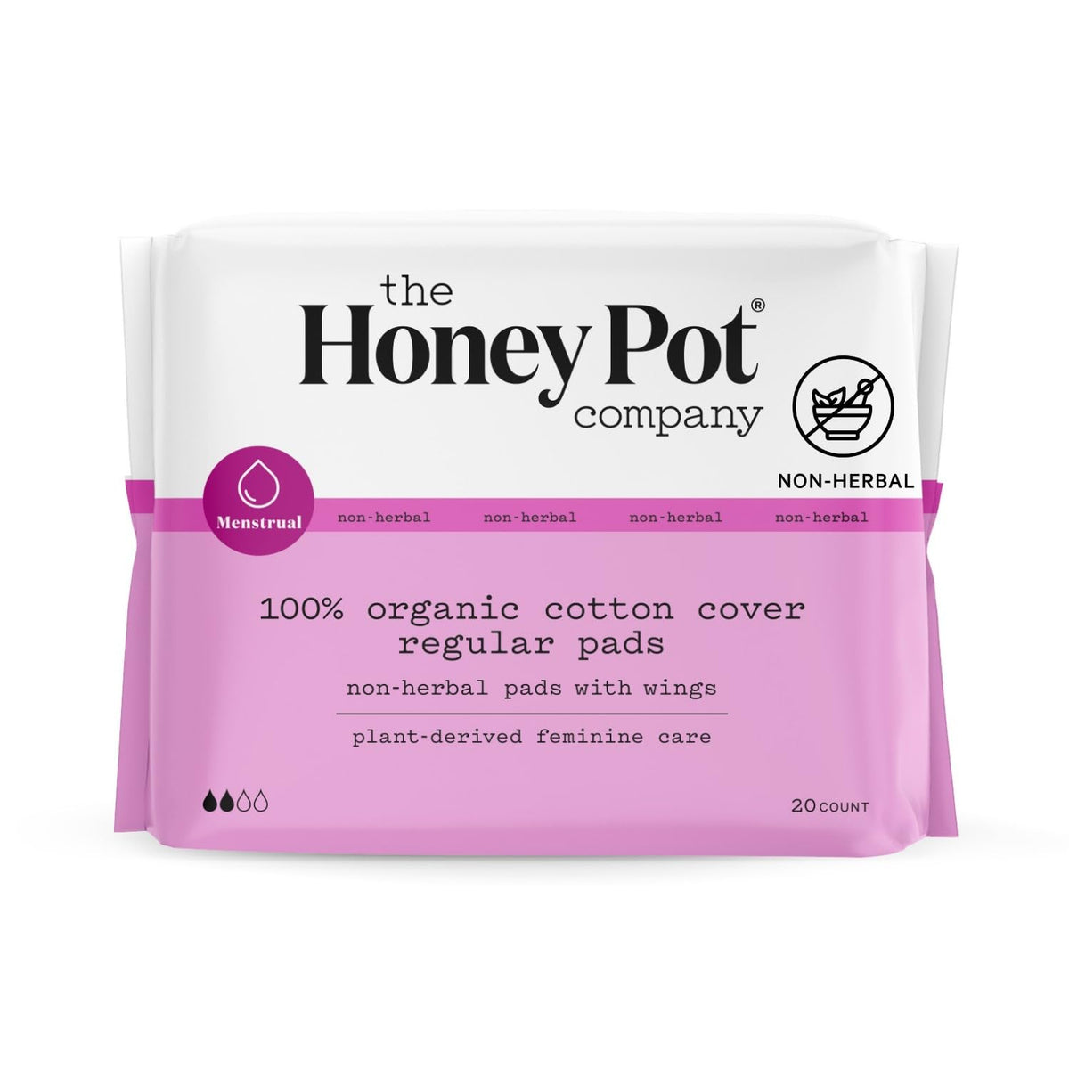 The Honey Pot Company - Non-Herbal Regular Flow Pads with Wings - Organic Pads for Women