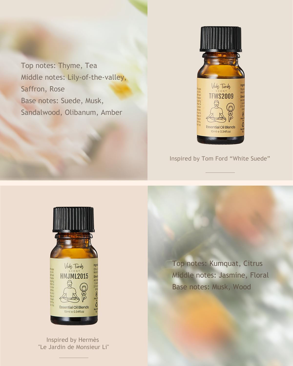 VTS Waterless Diffuser with Classic Perfume Scent Essential Oils Set, Perfume Collection