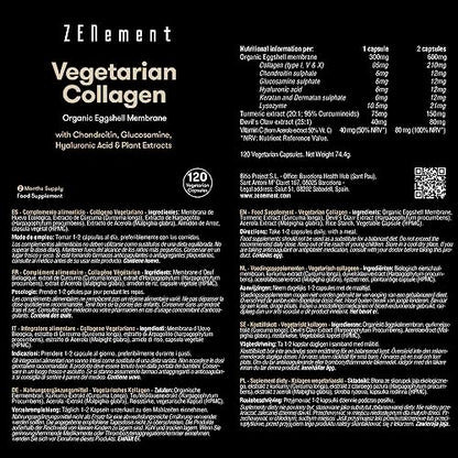 Vegetarian Collagen, from Organic Eggshell Membrane, 120 Capsules - with Glucosamine, Chondroitin, Hyaluronic Acid and Plant Extracts