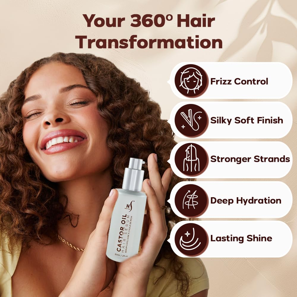 HerStyler Castor Oil Hair Serum for Hair Growth - Hair Shine Serum with Vitamin E - Hair Growth Serum - Hair Serum Heat Protectant - Vitamin E for Silky Hair - 2 Fl Oz (2 Pack)