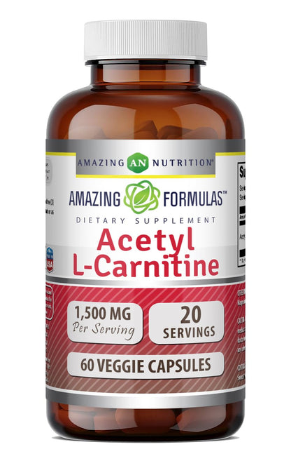 Amazing Formulas Acetyl L-Carnitine - 1500 per Serving Supplement - Vegetarian Capsules - Non-GMO - Gluten-Free - Made in USA (1 Pack - 120 Count)