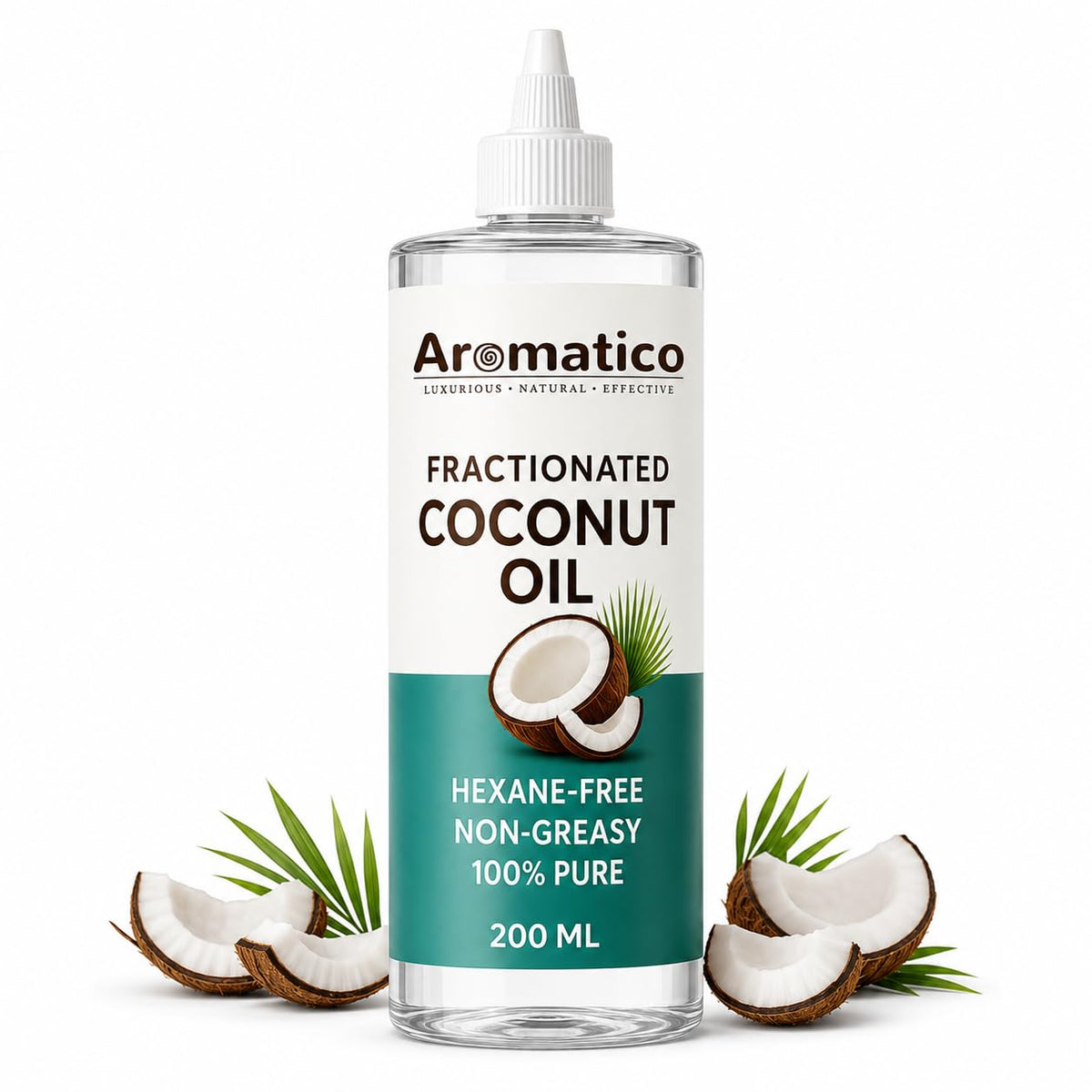 Aromatico Pure Fractionated Coconut Oil, Cold Pressed for Healthy Hair & Skin, Natural solution for Moisturised Skin, Hair Care & Body - 7 fl oz