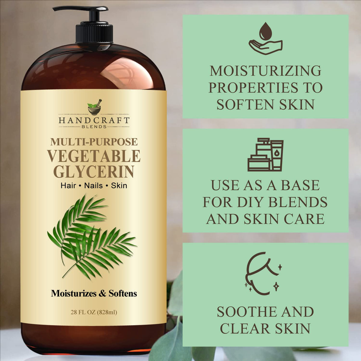 Handcraft Blends Vegetable Glycerin for Skin and Hair 28 oz - Pure Vegetable Glycerin Liquid