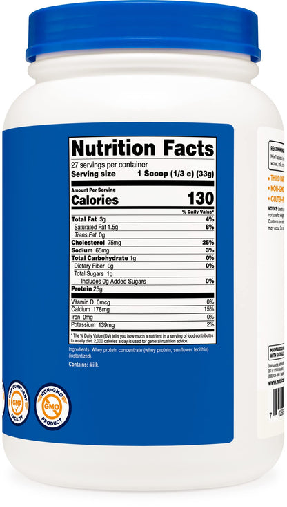 Nutricost Whey Protein Concentrate (Unflavored) 2LBS - Gluten Free & Non-GMO